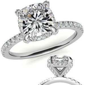 8mm-2.15Ct Cushion Moissanite & Lab Diamond Ring